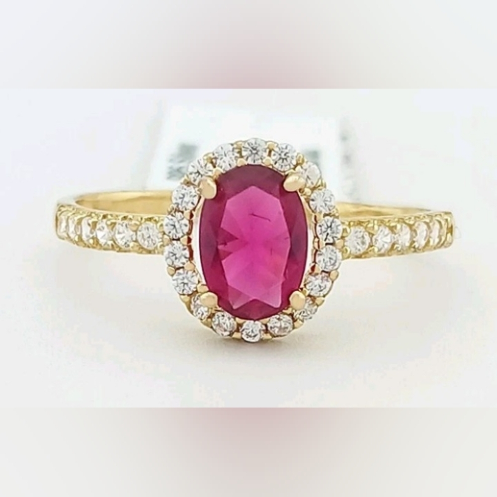 Lab Created Ruby & White Sapphire Gold Plated Solid 925 Sterling Silver Ring